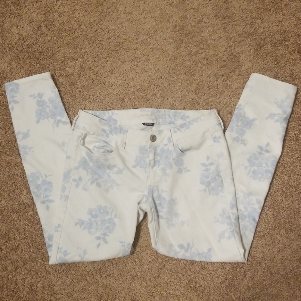 American Eagle Jegging stretch size 8 blue flowers